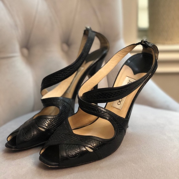 JIMMY CHOO BLACK SNAKE HEELS SZ40 RETAIL $795